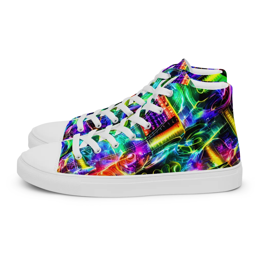 Neon Racket Riot on Women's High Top Canvas Shoes — Left
