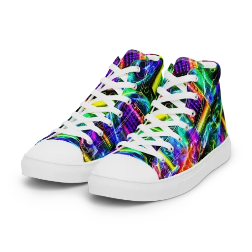 Neon Racket Riot on a Women's High Top Canvas Shoes