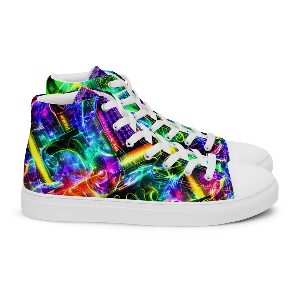Neon Racket Riot on Women's High Top Canvas Shoes — Right