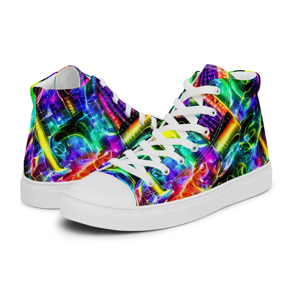 Neon Racket Riot on Women's High Top Canvas Shoes — Left