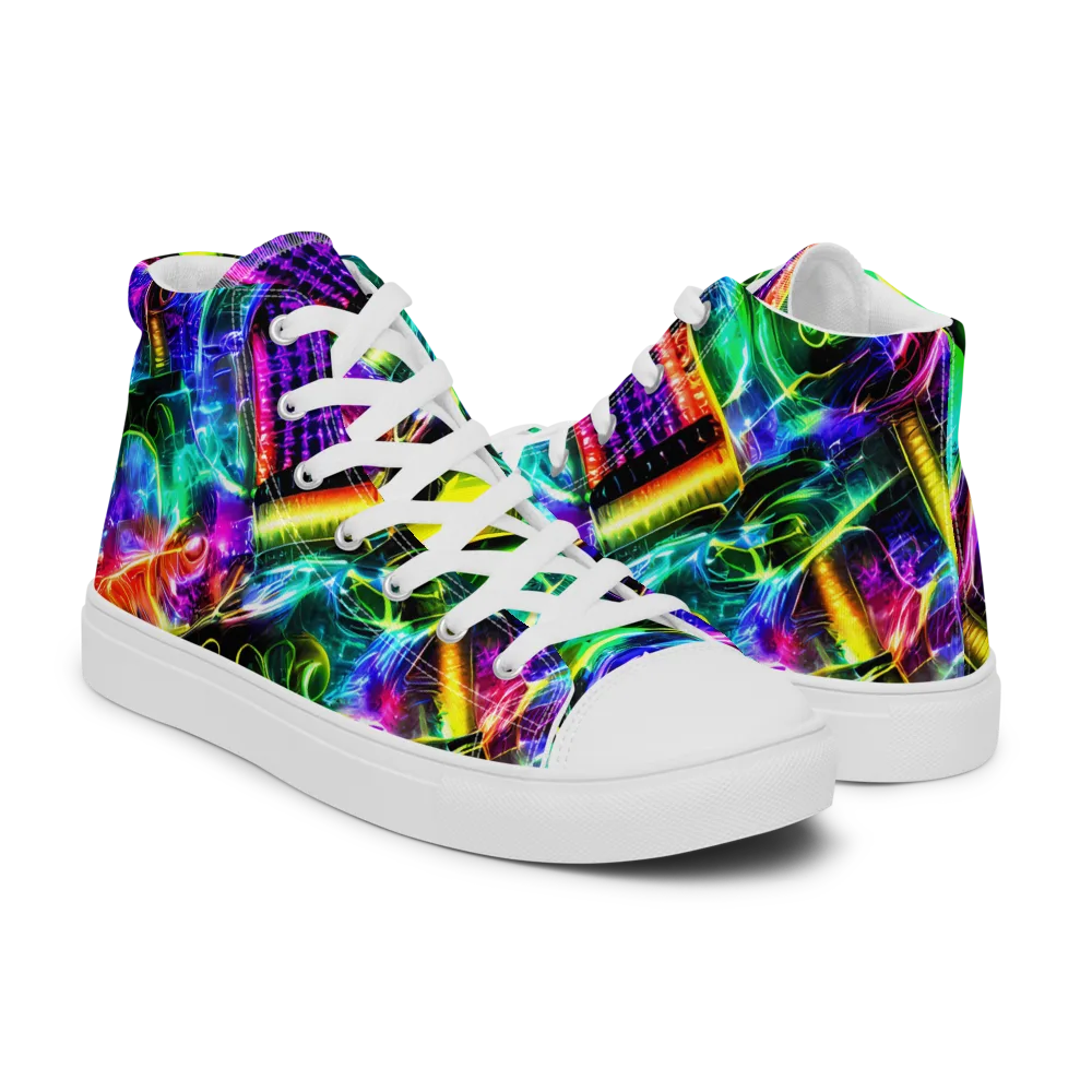 Neon Racket Riot on Women's High Top Canvas Shoes — Right