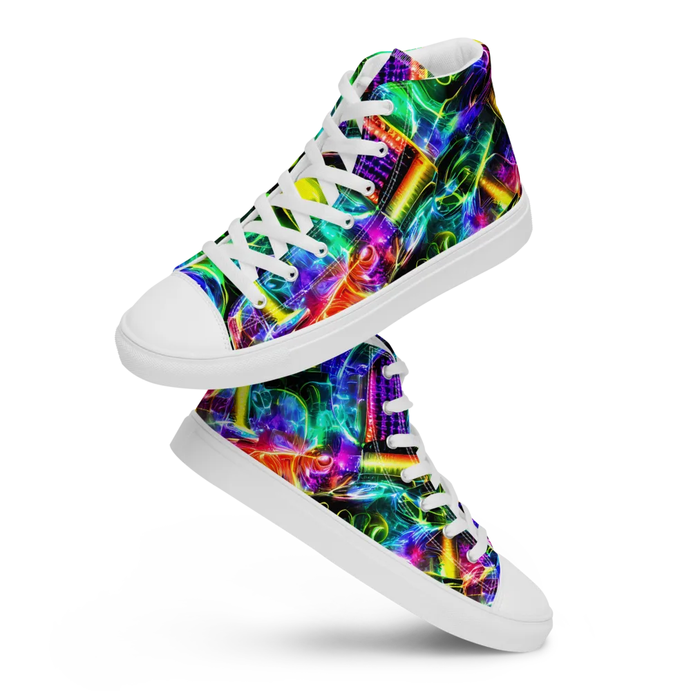 Neon Racket Riot on Women's High Top Canvas Shoes — Front