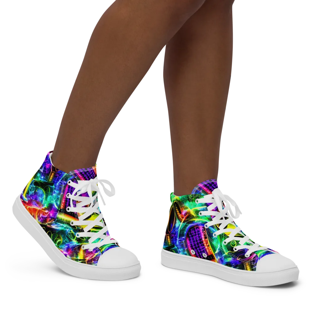 Neon Racket Riot on Women's High Top Canvas Shoes — Right