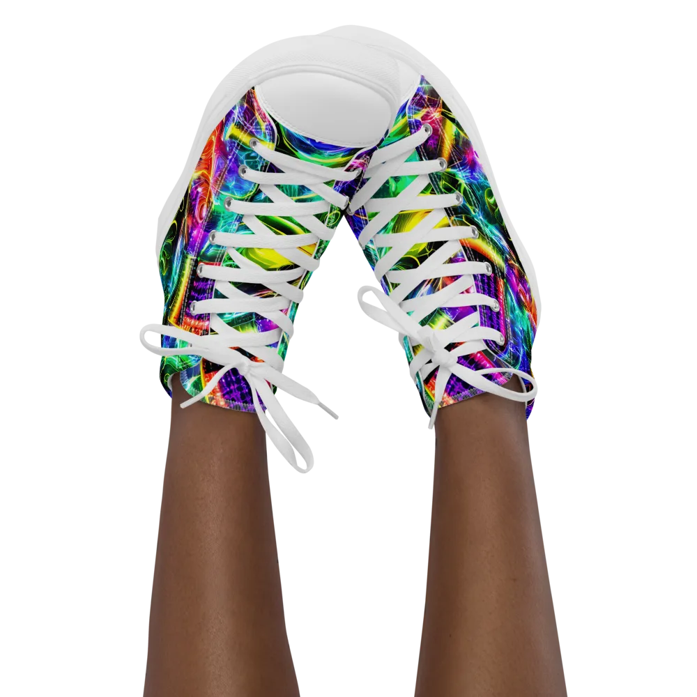 Neon Racket Riot on Women's High Top Canvas Shoes — Front