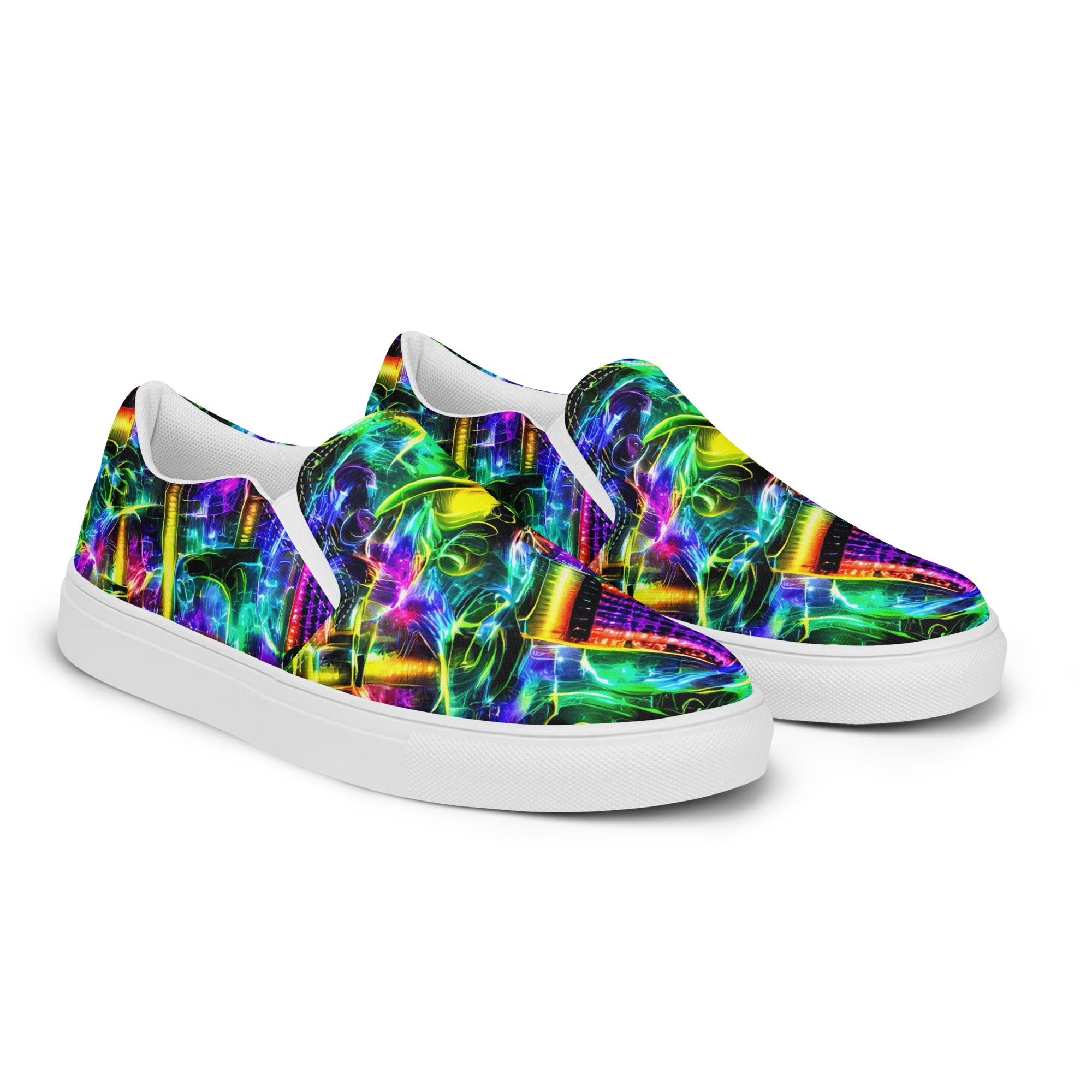 Neon Racket Riot on Men's Slip-On Canvas Shoes — Right Front