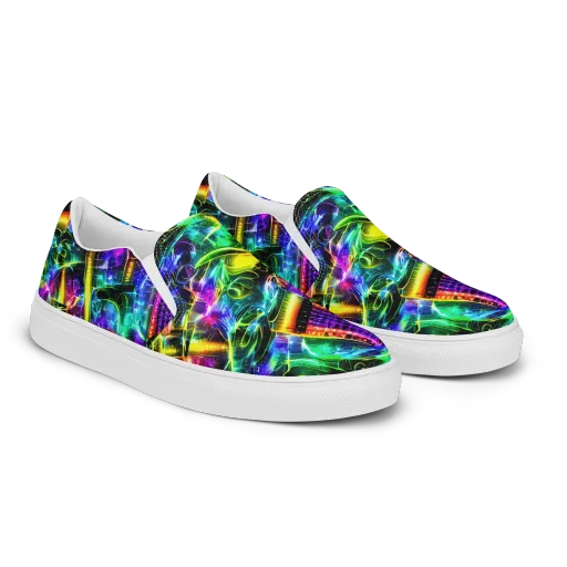 Neon Racket Riot on a Men's Slip-On Canvas Shoes
