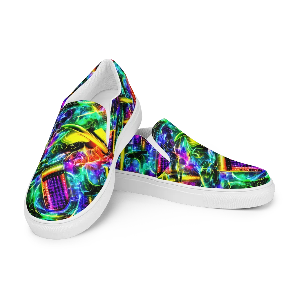 Neon Racket Riot on Men's Slip-On Canvas Shoes — Left Front
