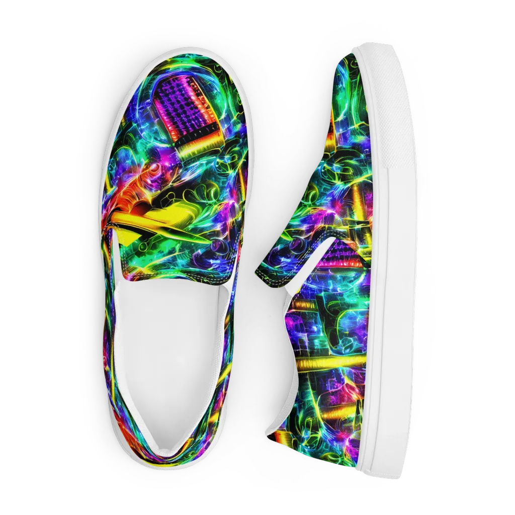 Neon Racket Riot on Men's Slip-On Canvas Shoes — Front