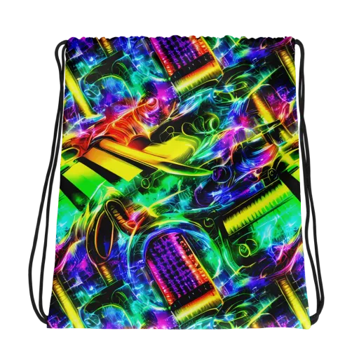 Neon Racket Riot on a Drawstring Bag