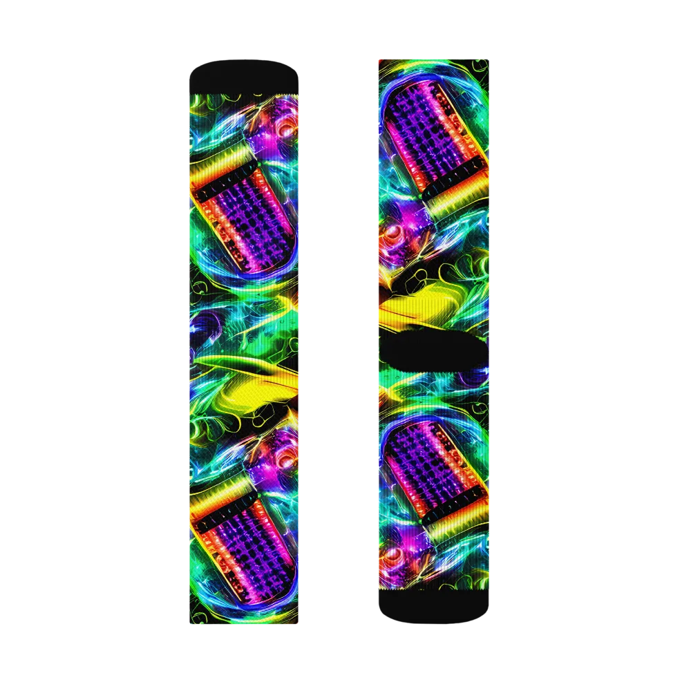 Neon Racket Riot on Socks — Right Sock