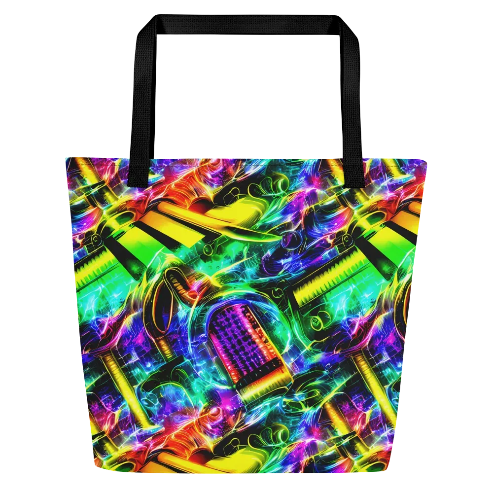Neon Racket Riot on Large Tote Bag W/ Pocket — Front