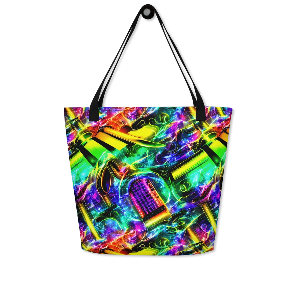 Neon Racket Riot on Large Tote Bag W/ Pocket — Front