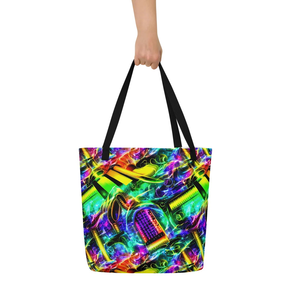 Neon Racket Riot on Large Tote Bag W/ Pocket — Front