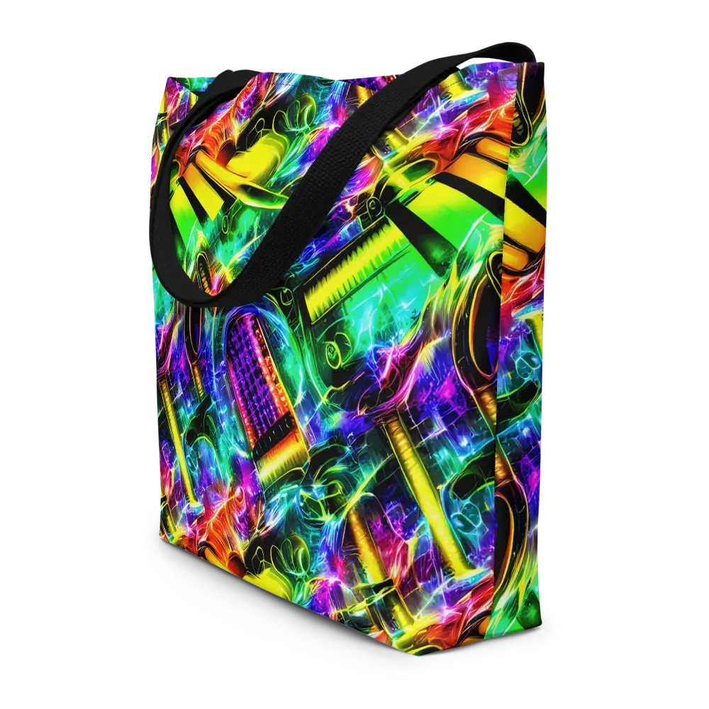 Neon Racket Riot on Large Tote Bag W/ Pocket — Front