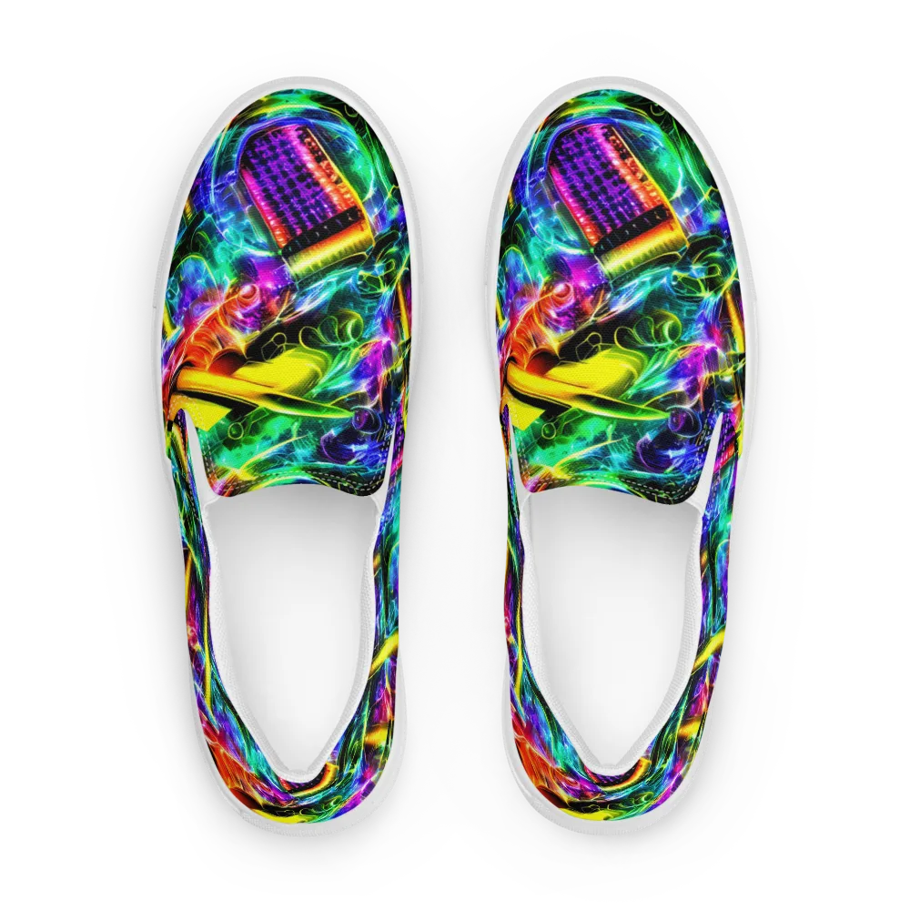Neon Racket Riot on Women's Slip-On Canvas Shoes — Front
