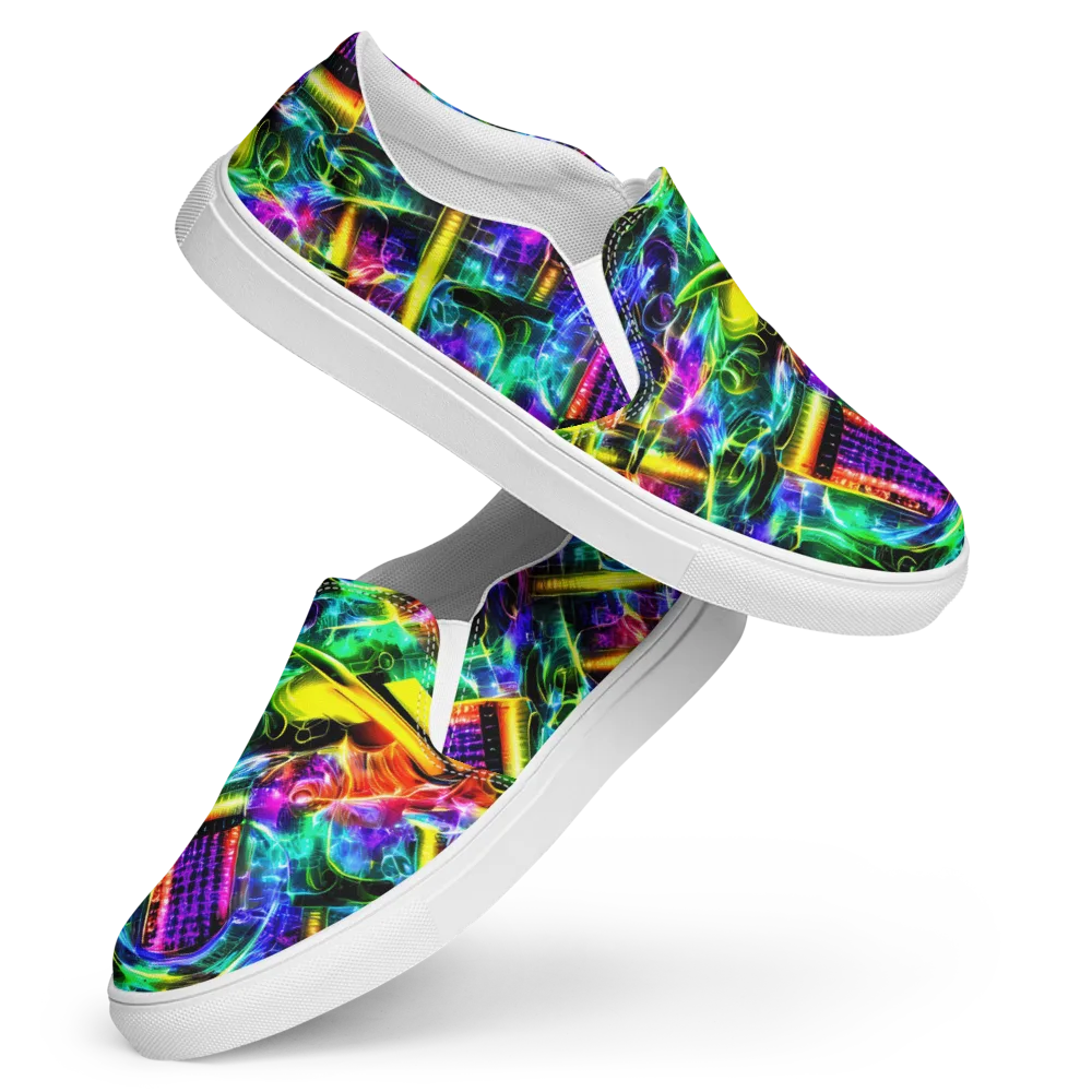 Neon Racket Riot on Women's Slip-On Canvas Shoes — Front
