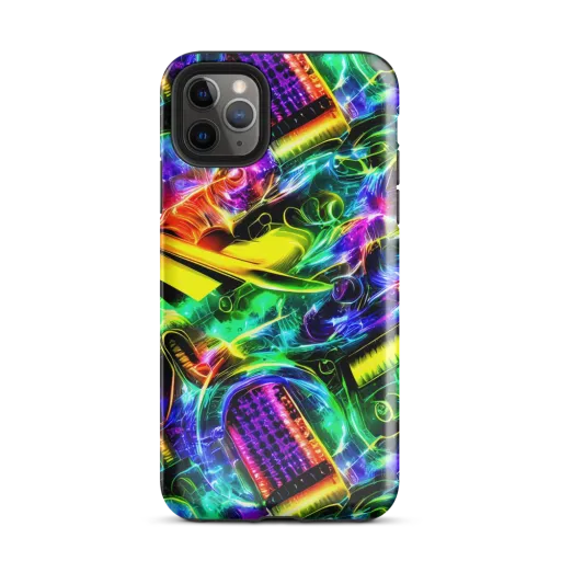 Neon Racket Riot on a Tough Case for iPhone®