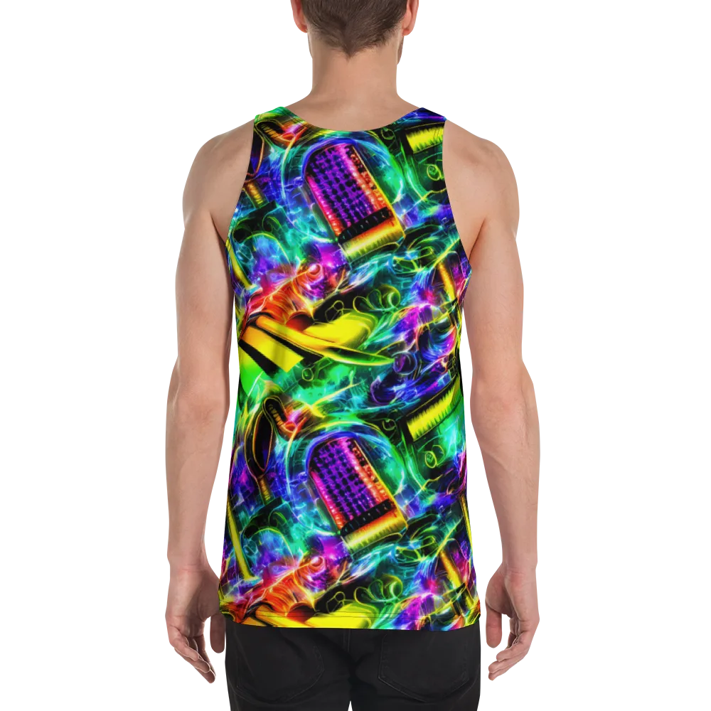 Neon Racket Riot on Men's Tank Top — Back