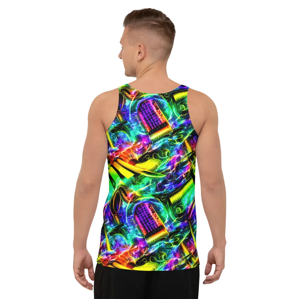 Neon Racket Riot on Men's Tank Top — Back