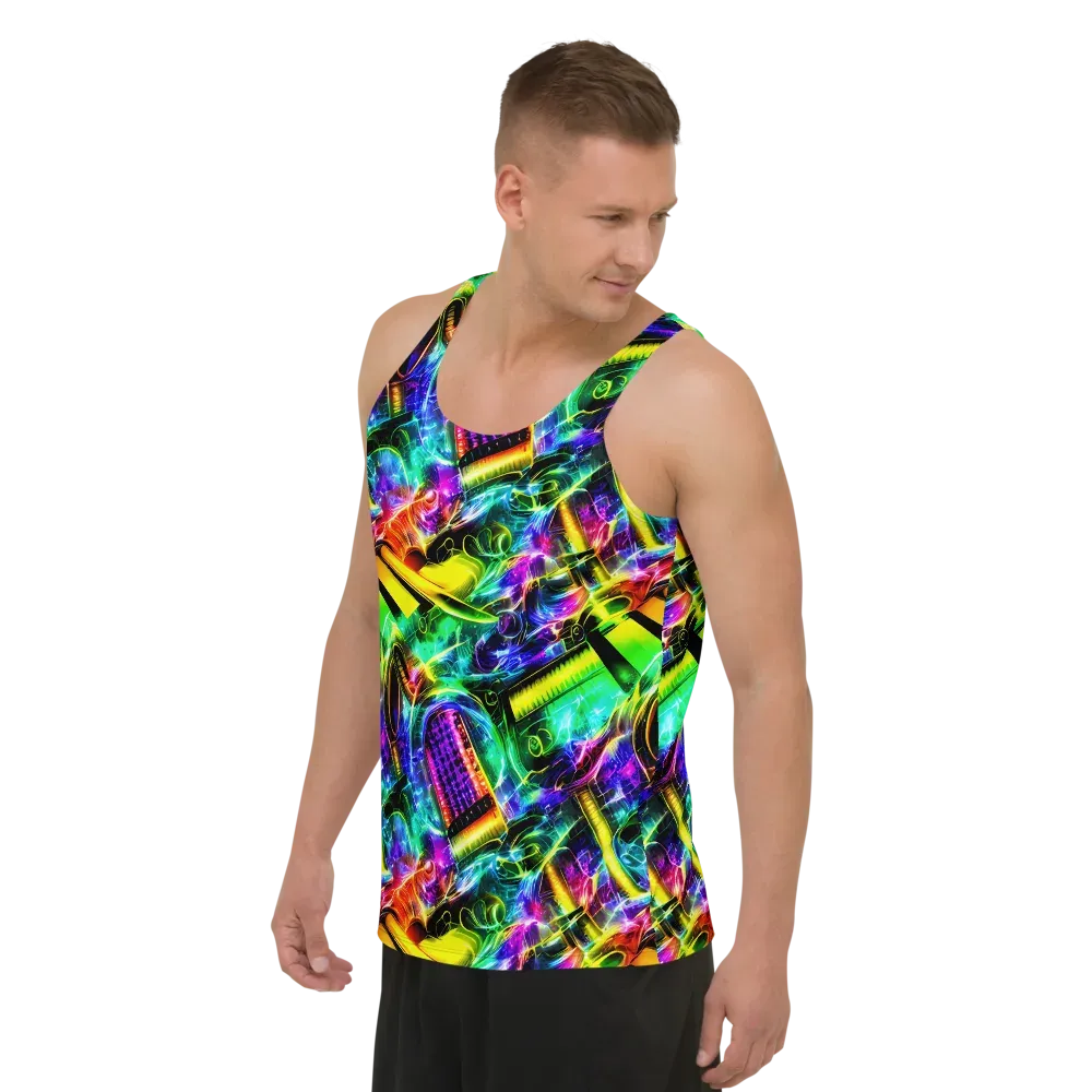 Neon Racket Riot on Men's Tank Top — Left Front