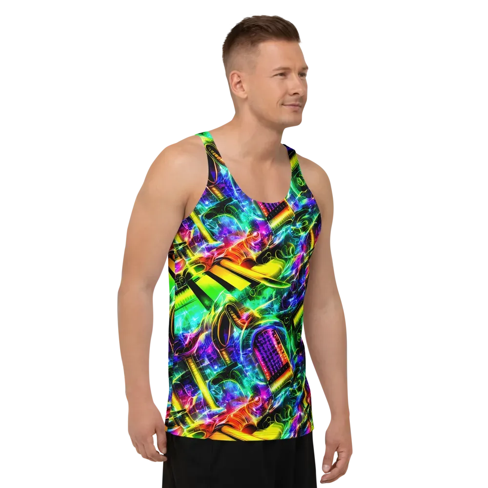 Neon Racket Riot on Men's Tank Top — Right Front