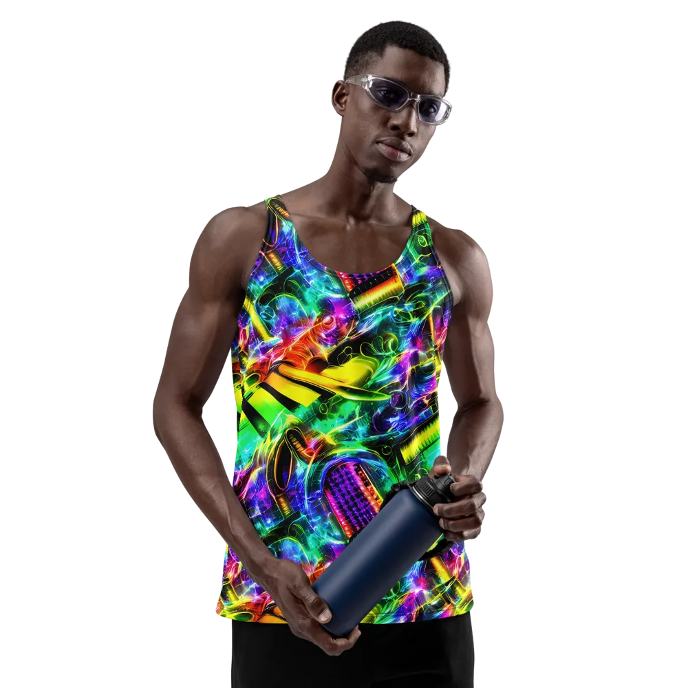 Neon Racket Riot on Men's Tank Top — Front