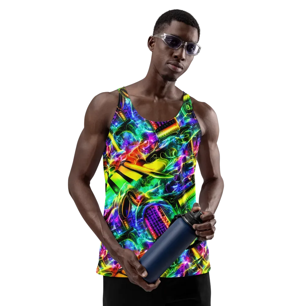 Neon Racket Riot on Men's Tank Top — Front
