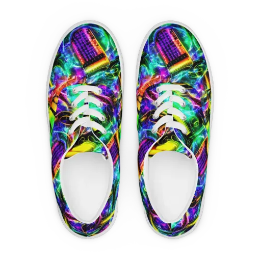 Neon Racket Riot on a Men's Lace-Up Canvas Shoes