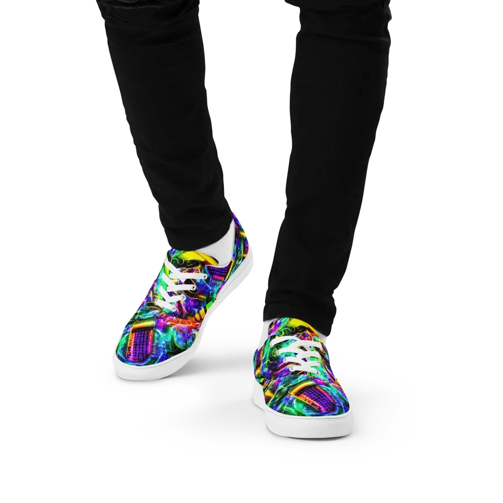 Neon Racket Riot on Men's Lace-Up Canvas Shoes — Front