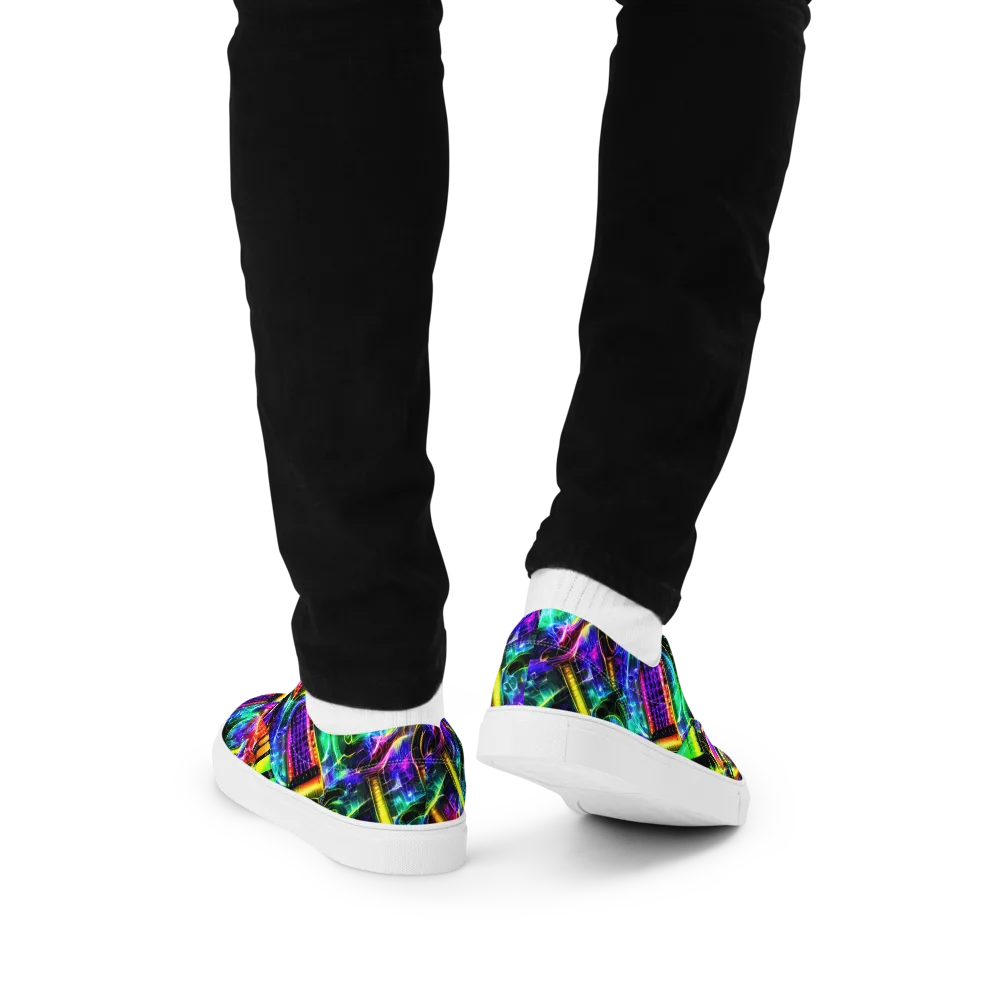 Neon Racket Riot on Men's Lace-Up Canvas Shoes — Back