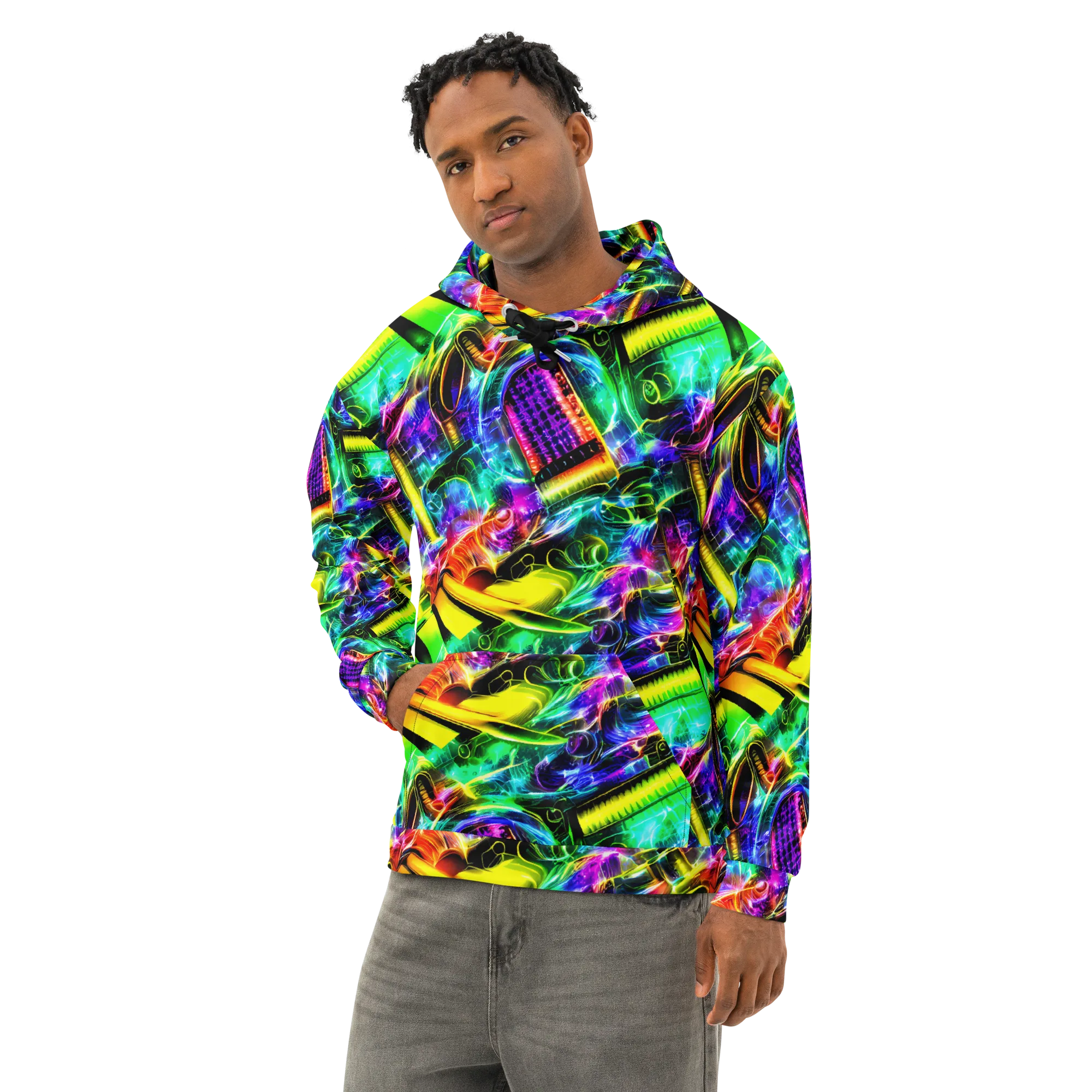 Neon Racket Riot on Cotton Hoodie — Left Front