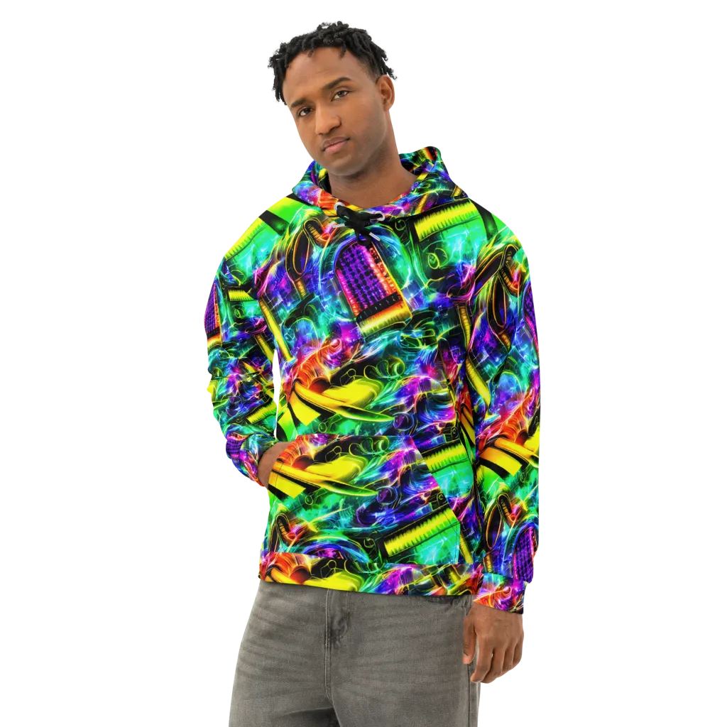 Neon Racket Riot on Cotton Hoodie — Left Front