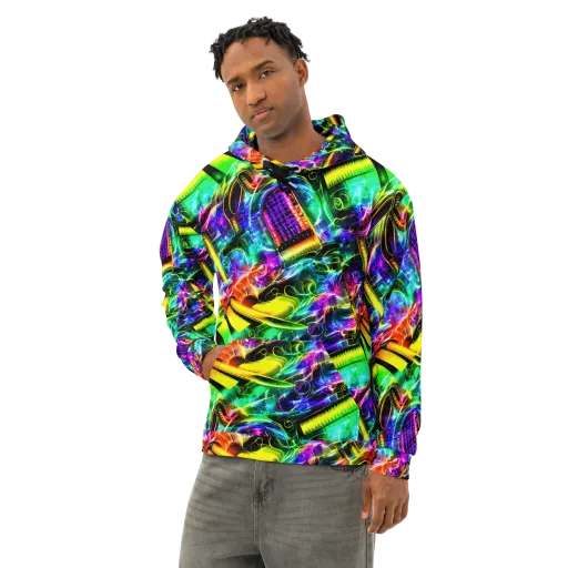 Neon Racket Riot on a Cotton Hoodie