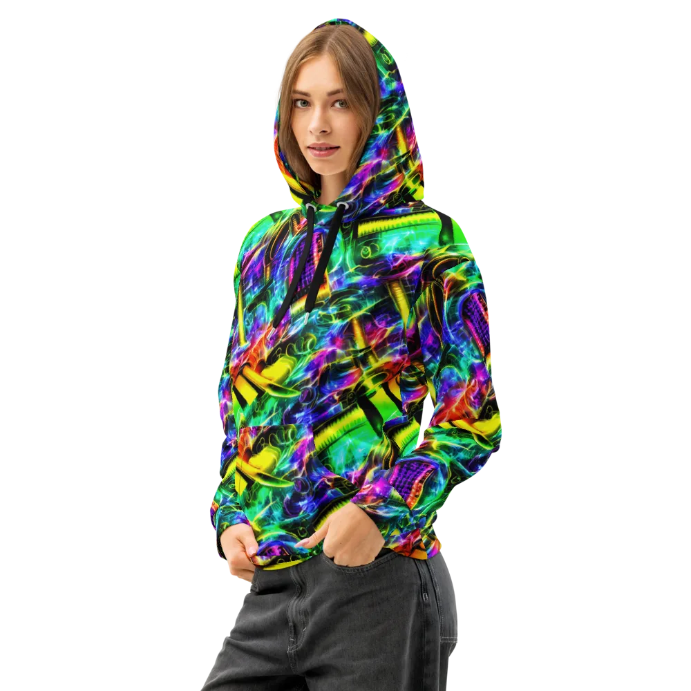 Neon Racket Riot on Cotton Hoodie — Left Front