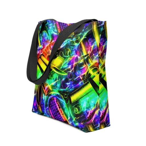 Neon Racket Riot on a Tote Bag