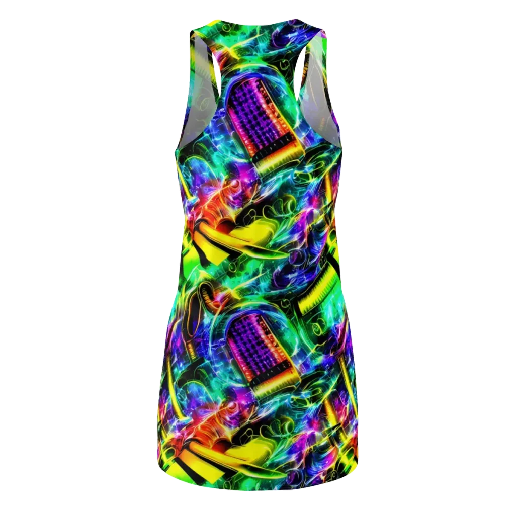 Neon Racket Riot on Racerback Dress — Back