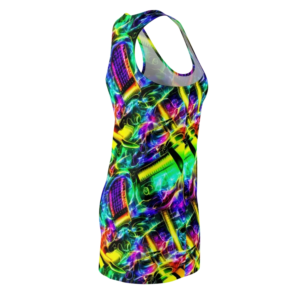 Neon Racket Riot on Racerback Dress — Back Side