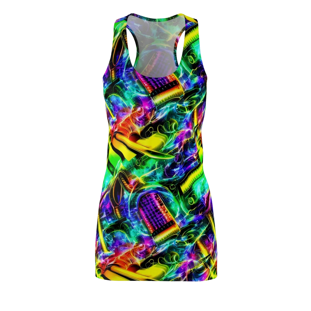 Neon Racket Riot on Racerback Dress — Front