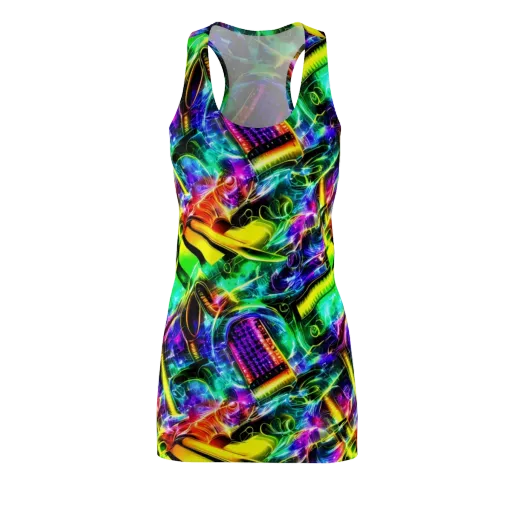 Neon Racket Riot on a Racerback Dress