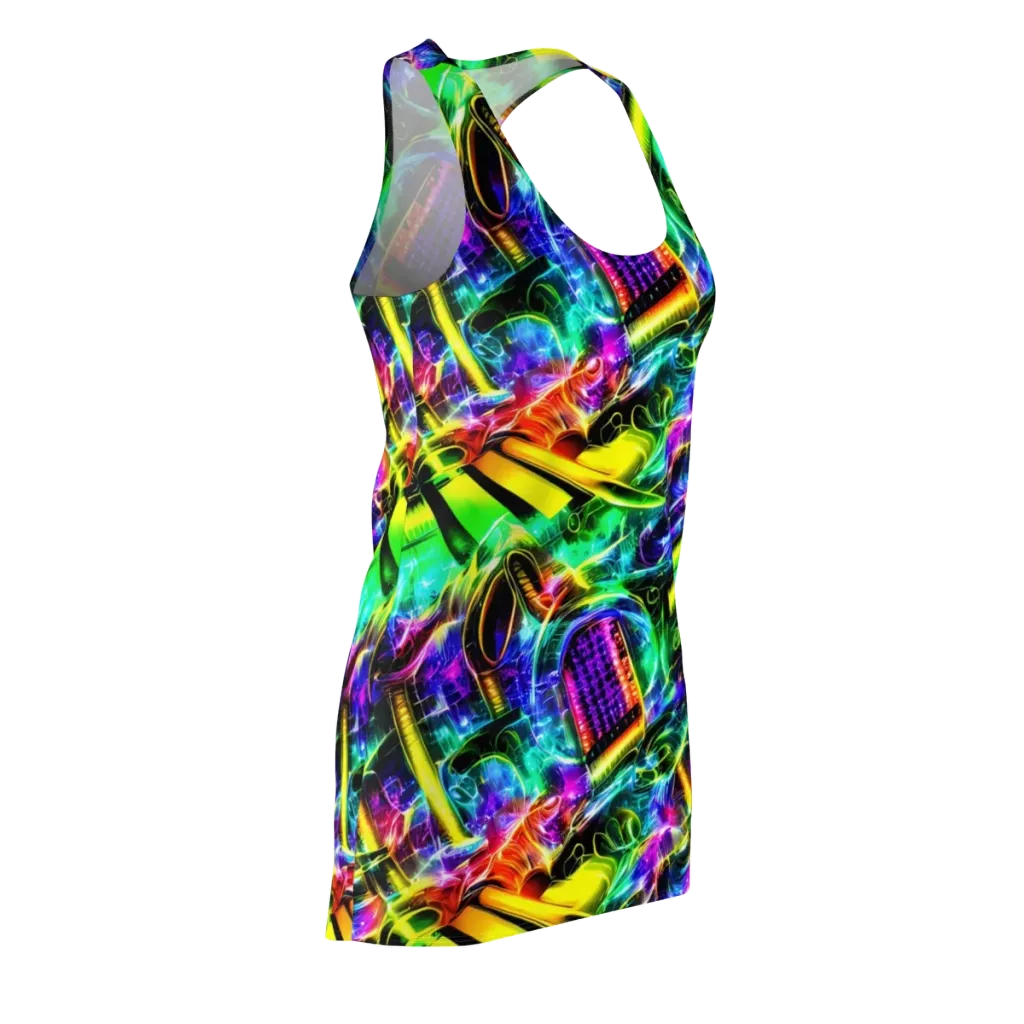 Neon Racket Riot on Racerback Dress — Front Side