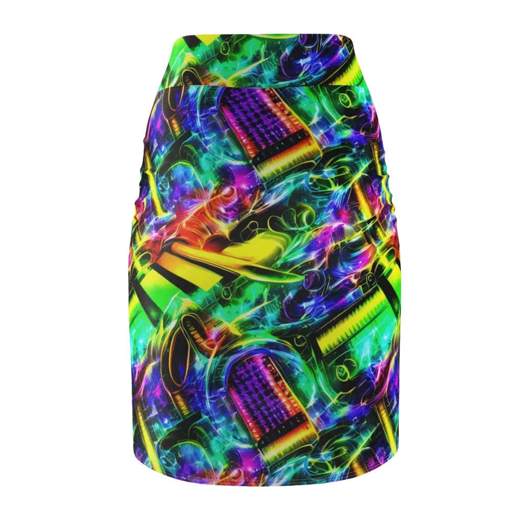 Neon Racket Riot on Pencil Skirt — Back