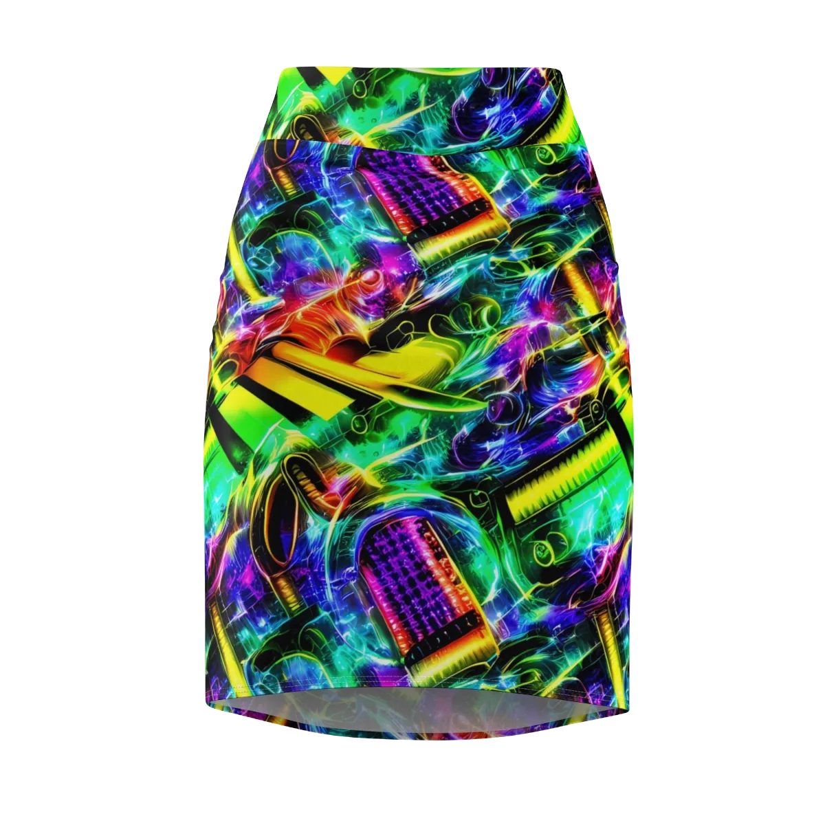 Neon Racket Riot on Pencil Skirt — Front