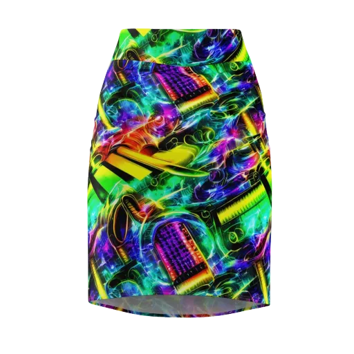 Neon Racket Riot on a Pencil Skirt