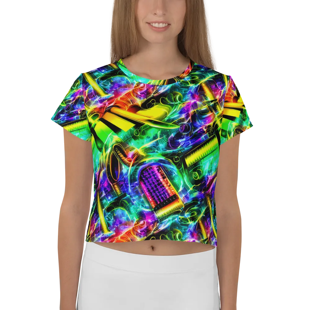 Neon Racket Riot on Crop Tee — Front