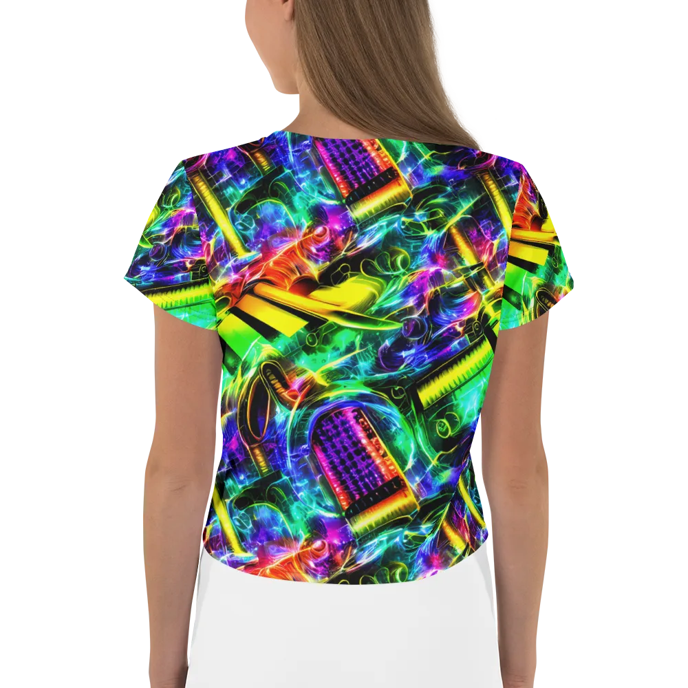 Neon Racket Riot on Crop Tee — Back