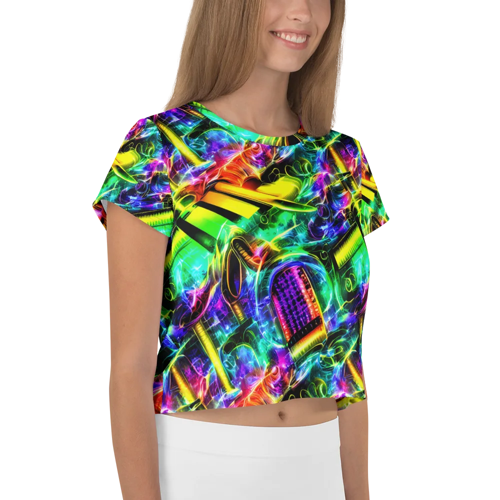 Neon Racket Riot on Crop Tee — Right