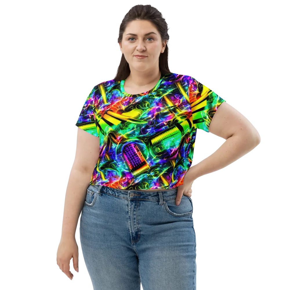 Neon Racket Riot on Crop Tee — Front