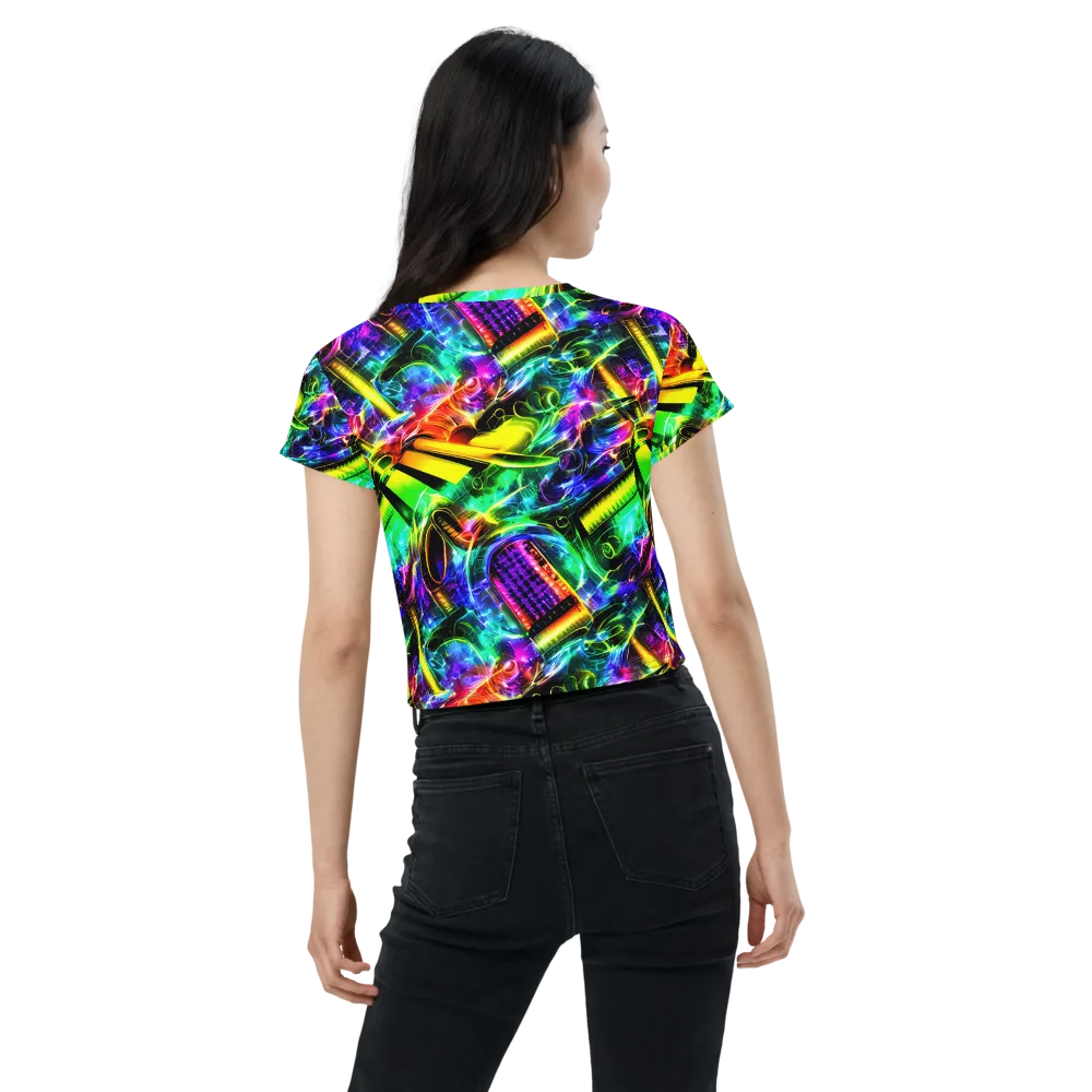 Neon Racket Riot on Crop Tee — Back