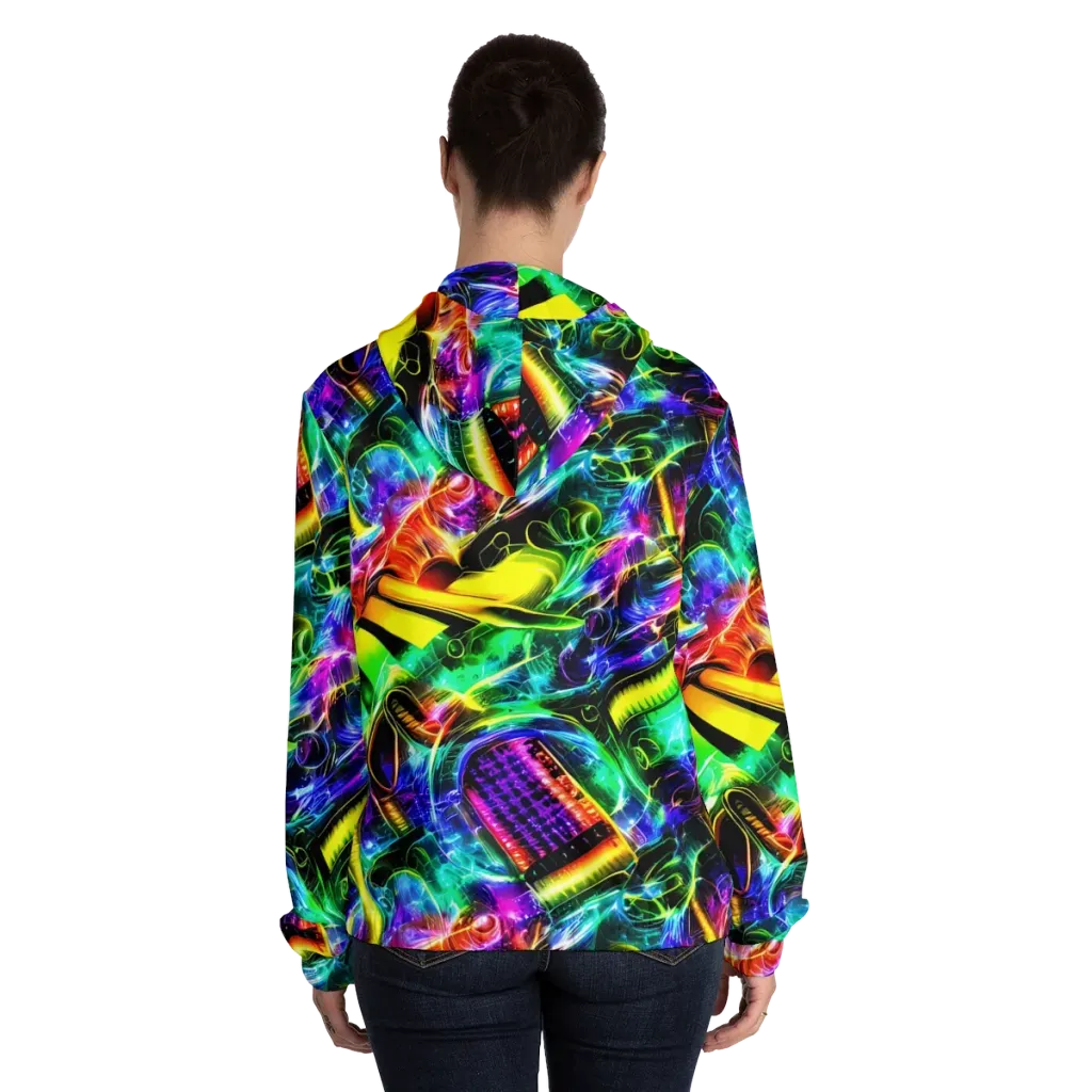 Neon Racket Riot on Women's Full-Zip Hoodie — Back On Person