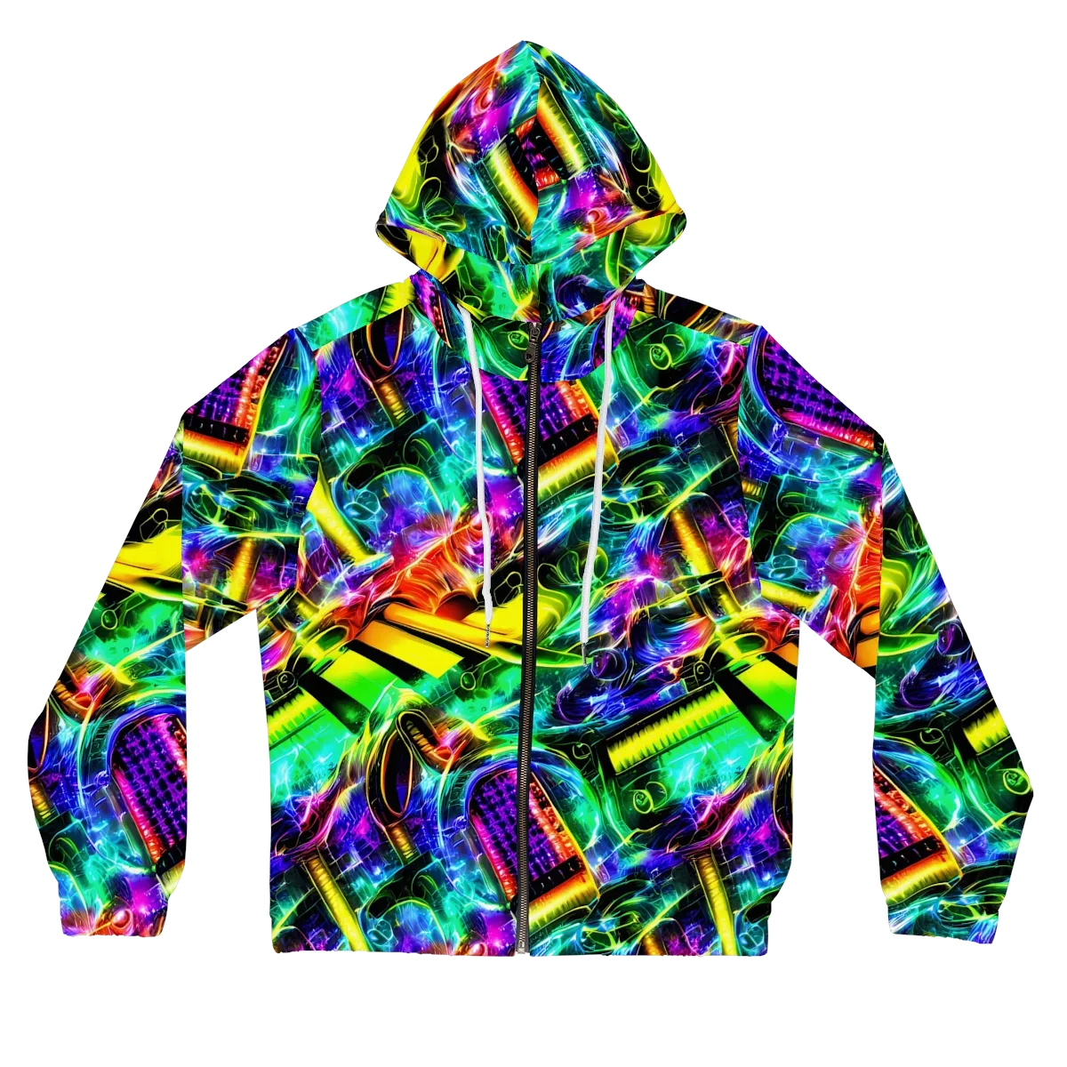 Neon Racket Riot on Women's Full-Zip Hoodie — Front